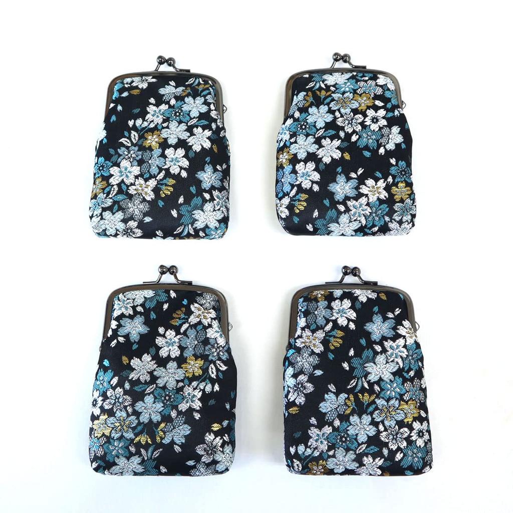 COCOLUCK Pouch Japanese Pattern Gold Brocade Nishijin Woven Wallet Accessory Case Case Pouch Made In Japan Cherry Blossom (night Blue)