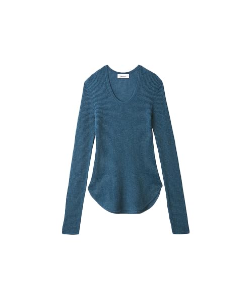 Miesloe Washable Alpaca Sheer Rib Knit MWNT244001 TUQ U-Neck Women's