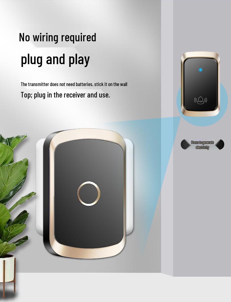 Self-Powered Waterproof Wireless Doorbell with Long-Range Remote and Elderly Call Button