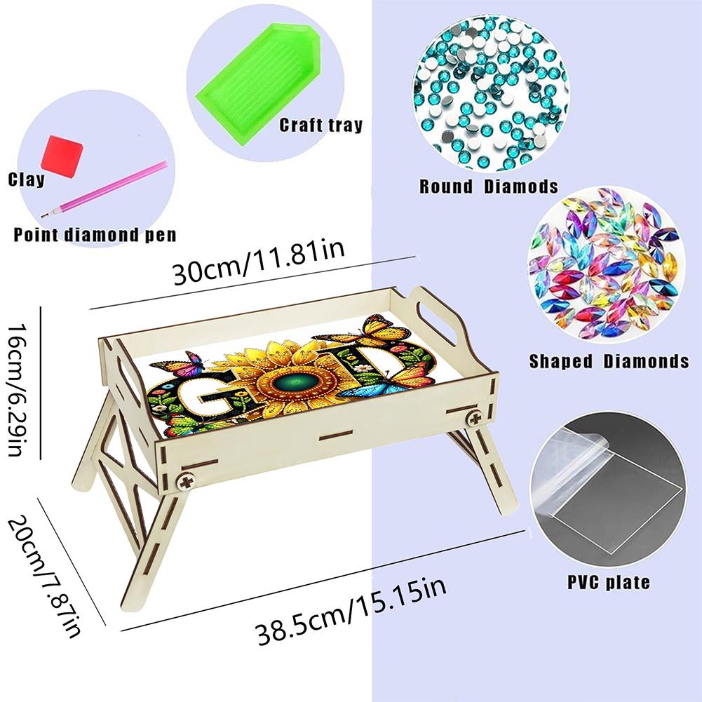 5D DIY Diamond Painting Serving Tray Wooden Diamond Art Tableware Manager Tray Diamond Decorative Serving Tray Home Decor Gift
