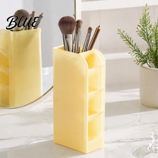Plastic Pencil Cup Storage Organizer Holder 5 with Slanted Pen Compartments Stationery Art Tool Macaron Colors Space Saving for