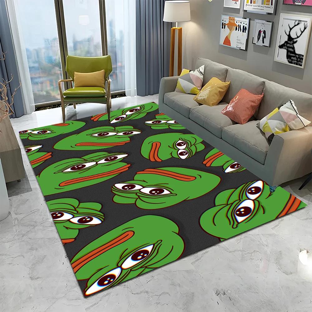 3D Pepe The Frog Face Cartoon Carpet Rug for Home Living Room Bedroom Sofa Doormat Decor,kids Play Area Rug Non-slip Floor Mat