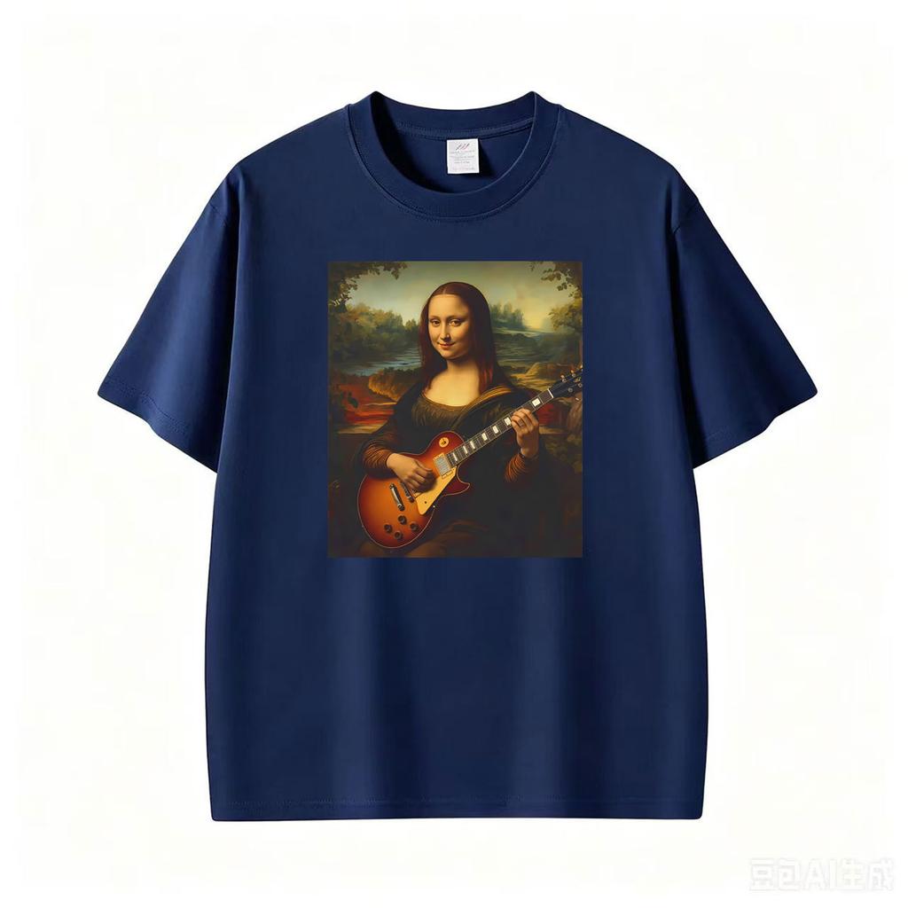 Mona Lisa Playing Electric Guitar Renaissance Art Rock Tee Shirt Unisex Unisex Fashion Aesthetic T Shirt Hot Sale Streetwear Tshirt