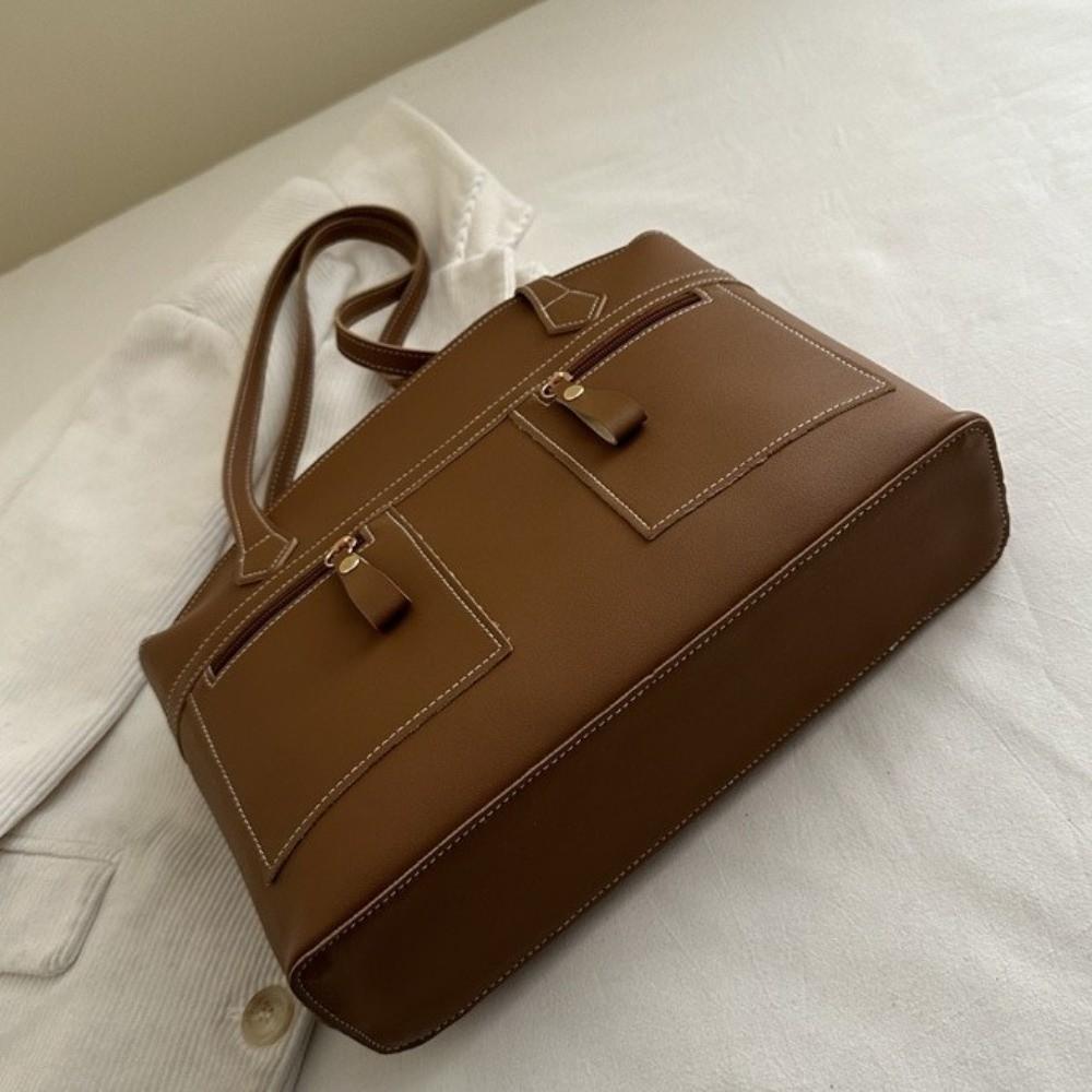 PU Leather Double Pockets Commuting Bag Large Capacity Handbag Trend Underarm Bag Travel