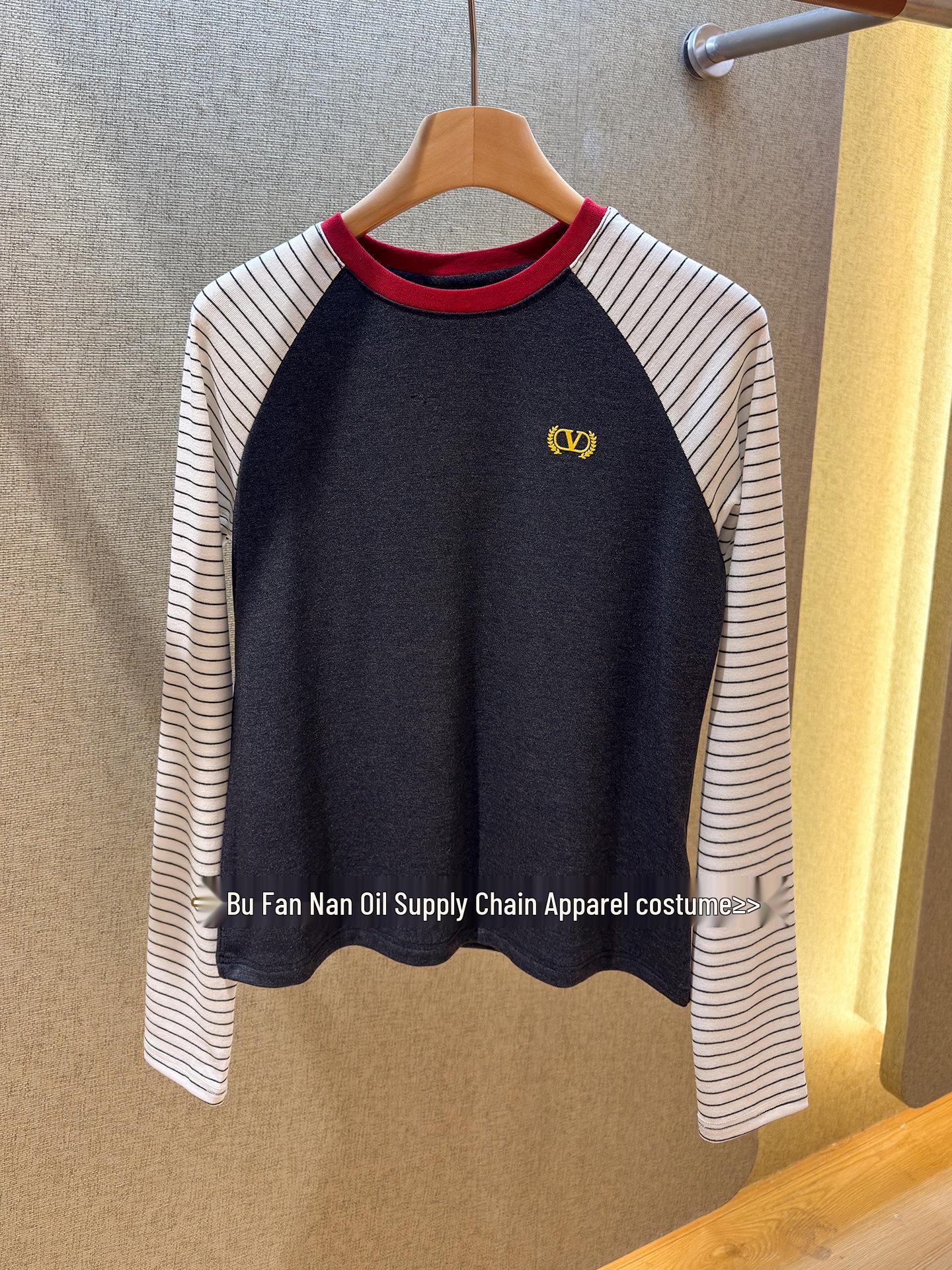 Women s Early Spring Cotton Color Block Striped Raglan Sleeve T-shirt Medium серый