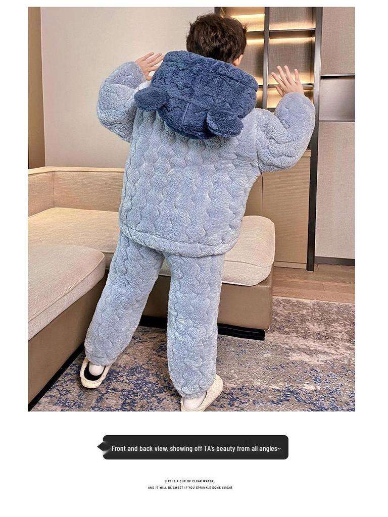 Boys' Thick Flannel Pajama Set - Children's Coral Fleece, Spring/Autumn 2025.