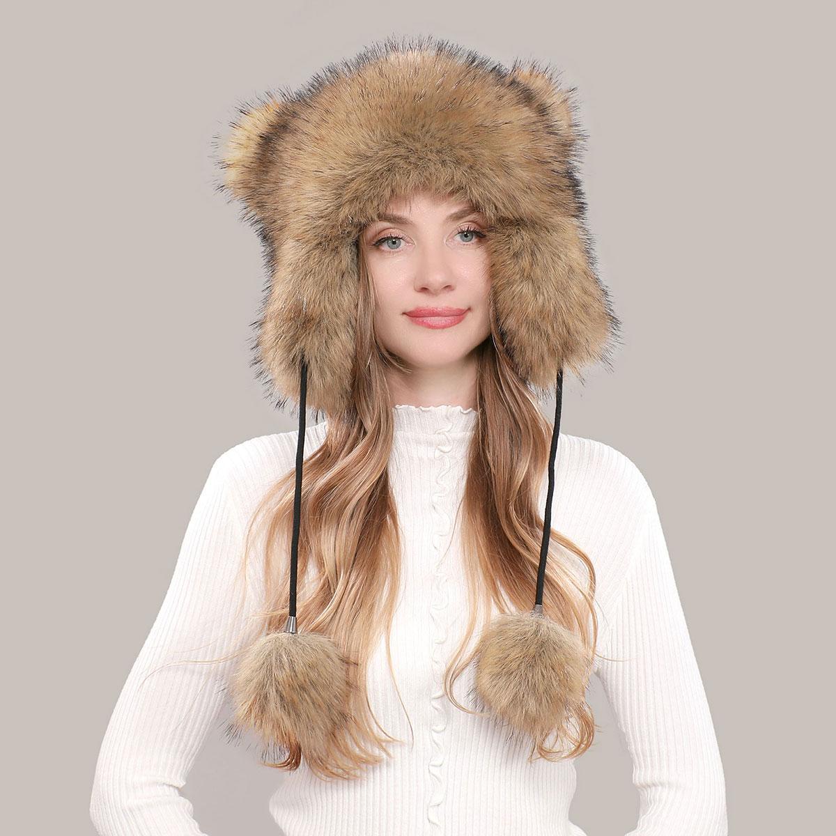 

Cartoon Bear Fur Hat for Women s Autumn and Winter New Cute Doudou with Imitation Raccoon Fur Ear Protectors To Keep Warm and Cold-resistant Plush Hat сірий колір