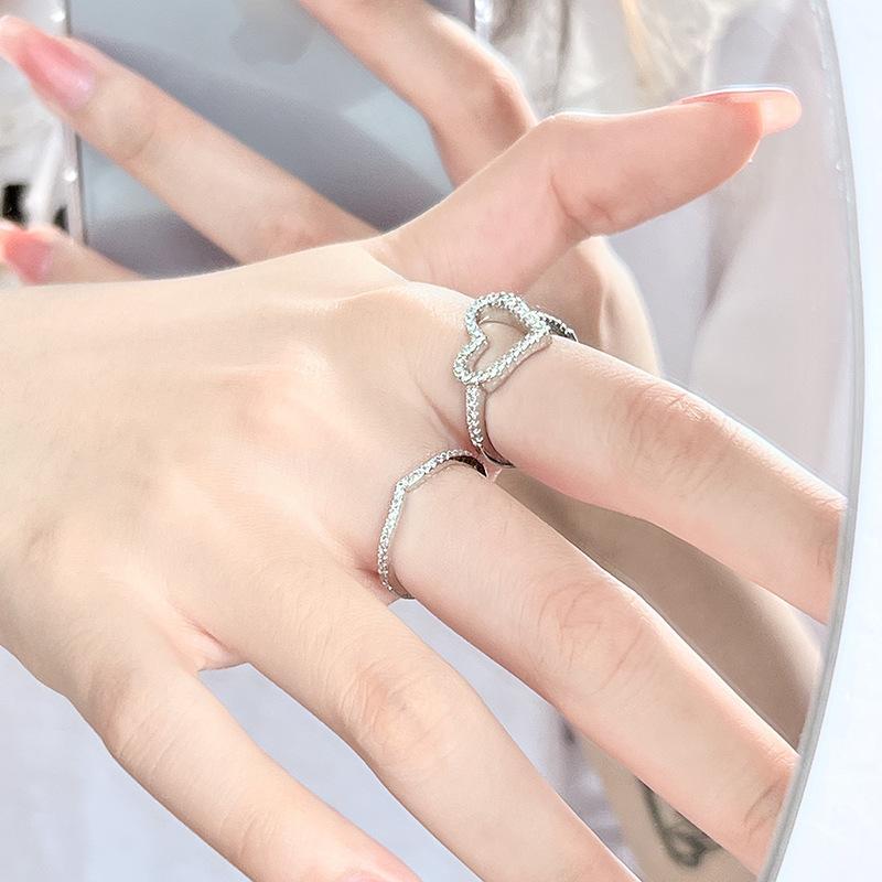Love Simple Diamond-Set Zir*****Pening Simple Fashion Light Luxury High-End Niche Design Index Finger Combination Ring Women