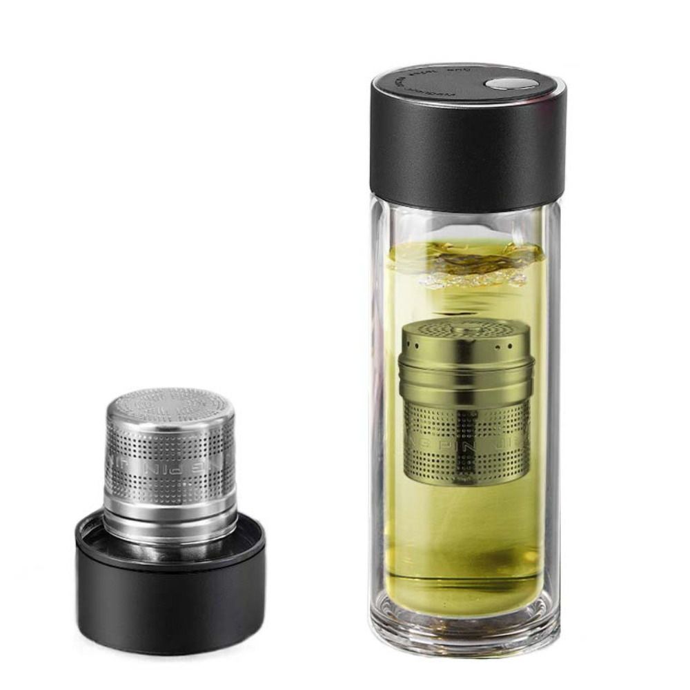 Double Wall Glass Tea Cup with Tea Infuser 500ml Glass Water Bottle One Click Open Insulated Magnetic Glass Tumbler Office