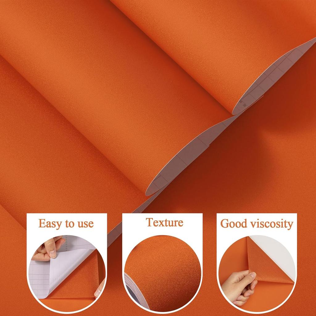 1 Rolle Mat-Orange Selbstklebende Tapete Wasserdicht und Feuchtigkeitsbeständig Selbstklebend Schlafzimmer TV-Hintergrundwand Schreibtisch Kleiderschrank