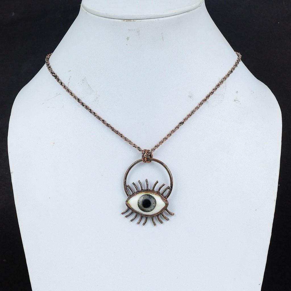Evil Eye Pendant, Copper Electroformed Gemstone Jewelry, Handmade Pendant, For Mother Day