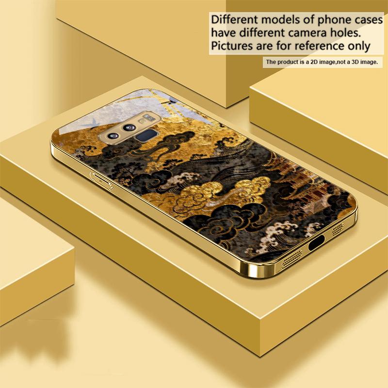 Golden Surging Waves For Samsung A 01 52S A04 A05S A10 A12 A13 22 23 24 36 42 M02 Note 10 20Ultra 8 9 Golden Glass Phone Case