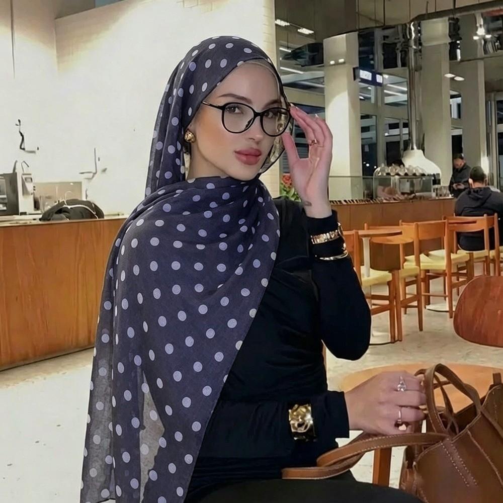 Versatile Cotton Long Scarf Breathable Classic Pattern Headscarf New Style Polka Dot Shawl Travel