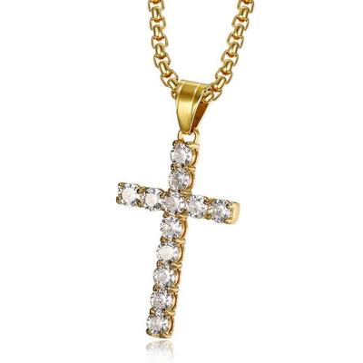 Gold Color Necklace Stainless Steel Jewelry Man Women Wedding Fashion Cross CZ Zircon Stone Pendant Necklace Christmas Gift