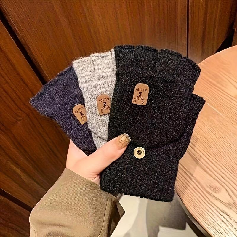 1 Paire de Gants Cachemire Coquille pour Homme & Femme - Gants Tricotés Chauds Demi-Doigts Tactiles avec Coupe Élastique, Lavables en Machine, Idéaux pour le Cyclisme