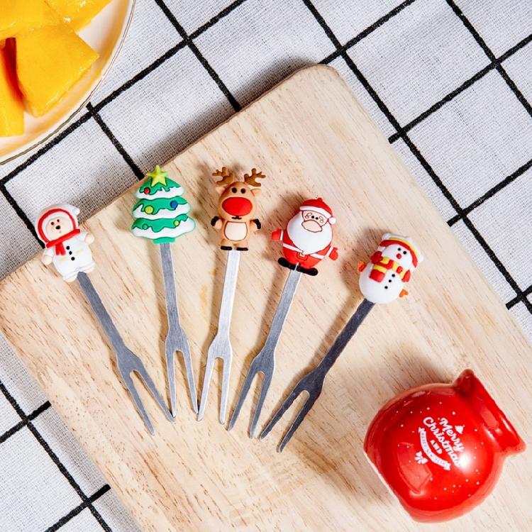 5 Pcs Christmas Fruit Dessert Fork Reusable Appetizer Forks Dessert Cake Fork