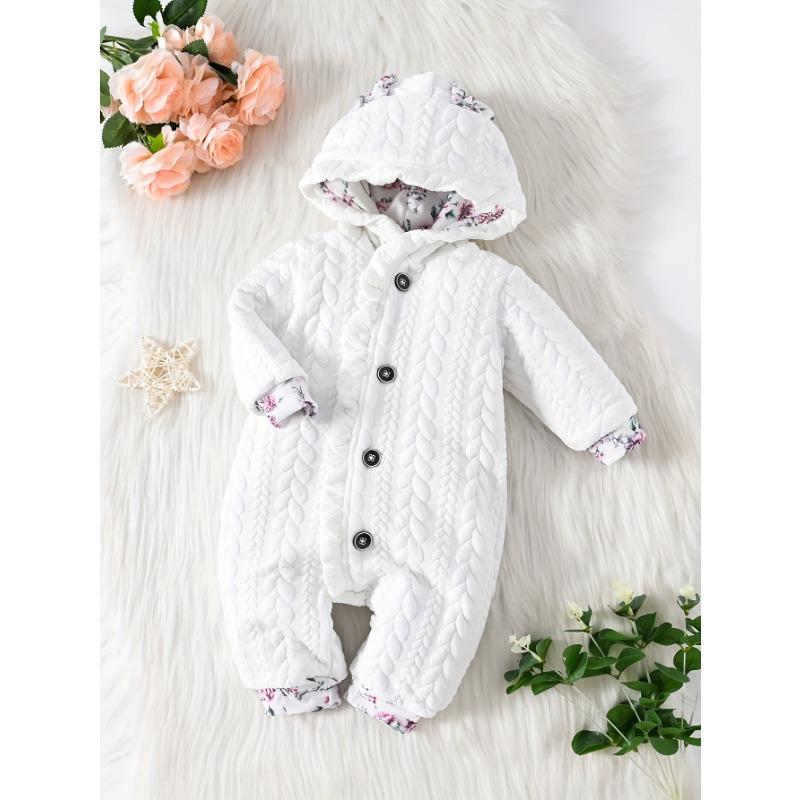 

Очаровательный детский ромпер с капюшоном и цветочным принтом и ушками кролика - Длинный рукав, однобортный, смесь полиэстера, машинная стирка - Идеально подходит для весны и осени 0-3M