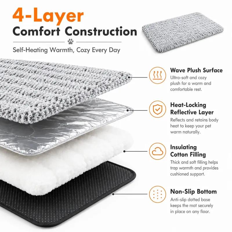 Wave Plush Non-Electric Pet Mat, Physical Heat Storage Thermal Pad, Non-Slip Machine Washable Dog Cat Mat