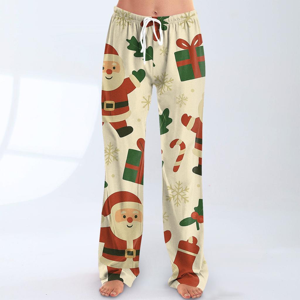 Women's Drawstring Christmas Printed Casual Pants