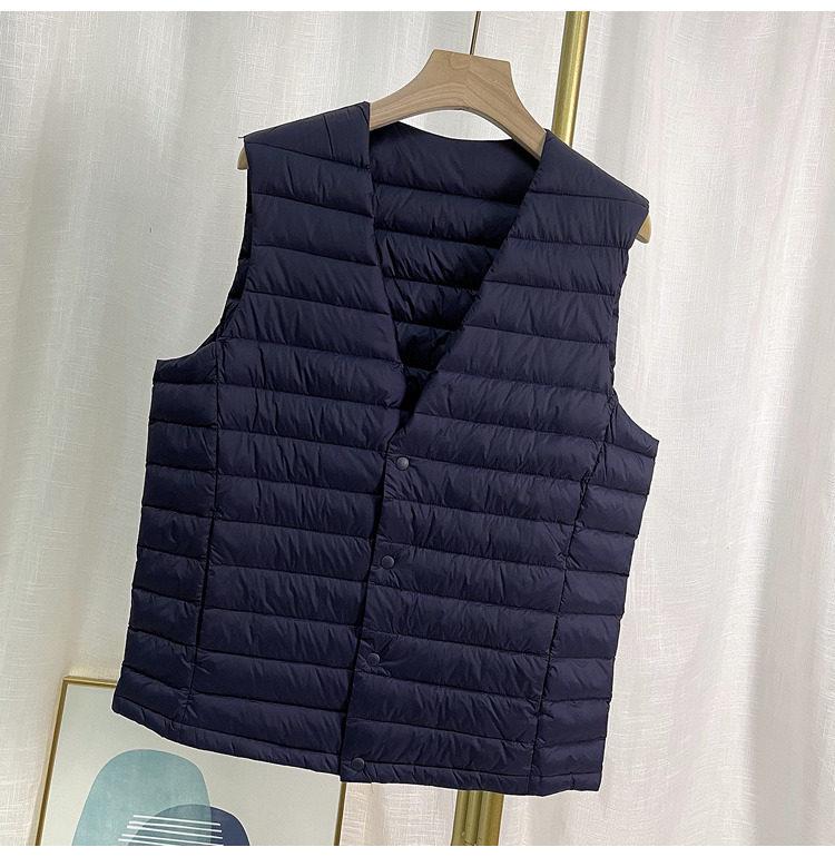Men's Lightweight Sleeveless Down Vest - Warm 90% White Duck Down, Round Neck/V-Neck, Two-Way.