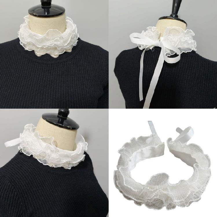 Vintage Neck Ruff Collar Victorian Layered Ruffled Mesh Choker with Ties Bandage for Women Girls Clothing Accessory
