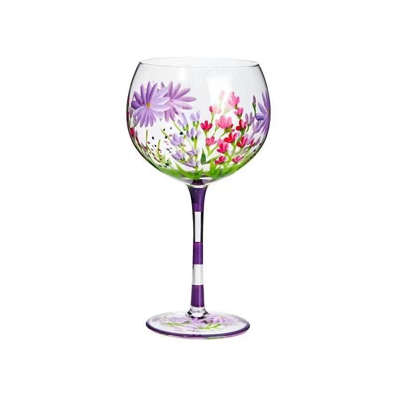 700ml Creative Hand Painted Goblet Lavender Flower Pattern Red Wine Glasses Home Bar Restaurant Drinkware Wedding Cocktail Cups 700ML