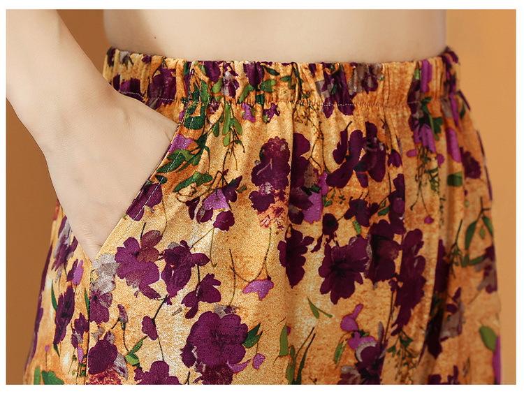 Summer Printed Short-Sleeve T-shirt and Loose Pants Set for Middle-Aged and Elderly Mothers