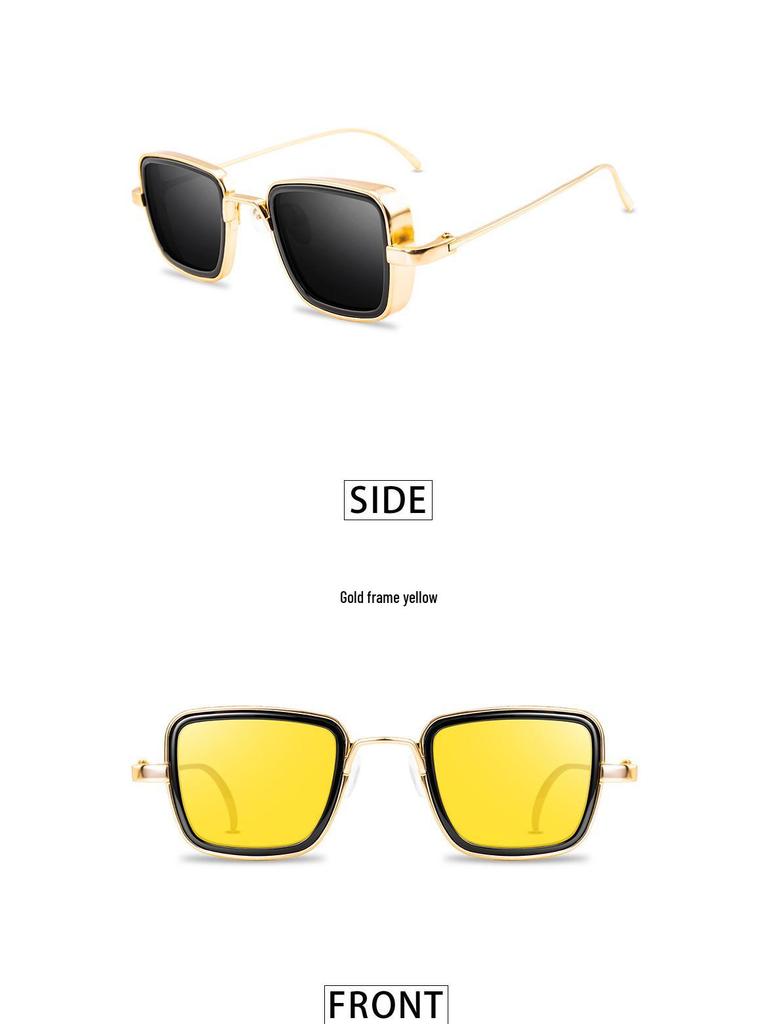 Unisex Vintage Square Frame Sunglasses: Trendy Metal Thick-Rimmed Outdoor Fashion