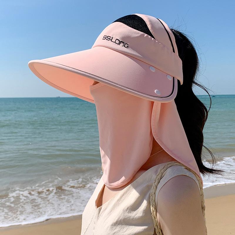 Summer Ice Silk Shawl Hat Summer New Multi Functional Mask Face Covering Sun Protection Hat Women's Outdoor Large Ridge Sun Hat