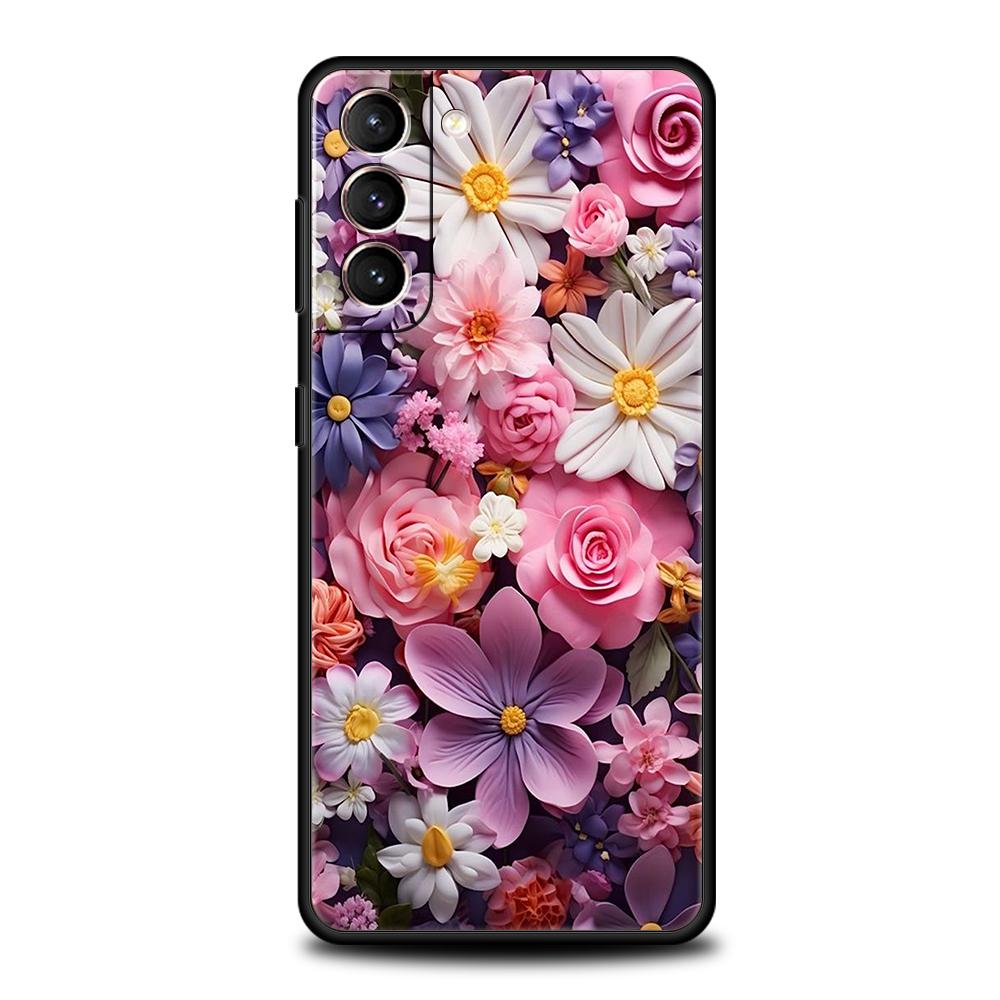 Colorful Flower Phone Case for Samsung Galaxy S24 S23 S22 S20 S21 FE Ultra S10 S10E S9 S8 Plus 5G Silicone Cover Capas Funda Bag