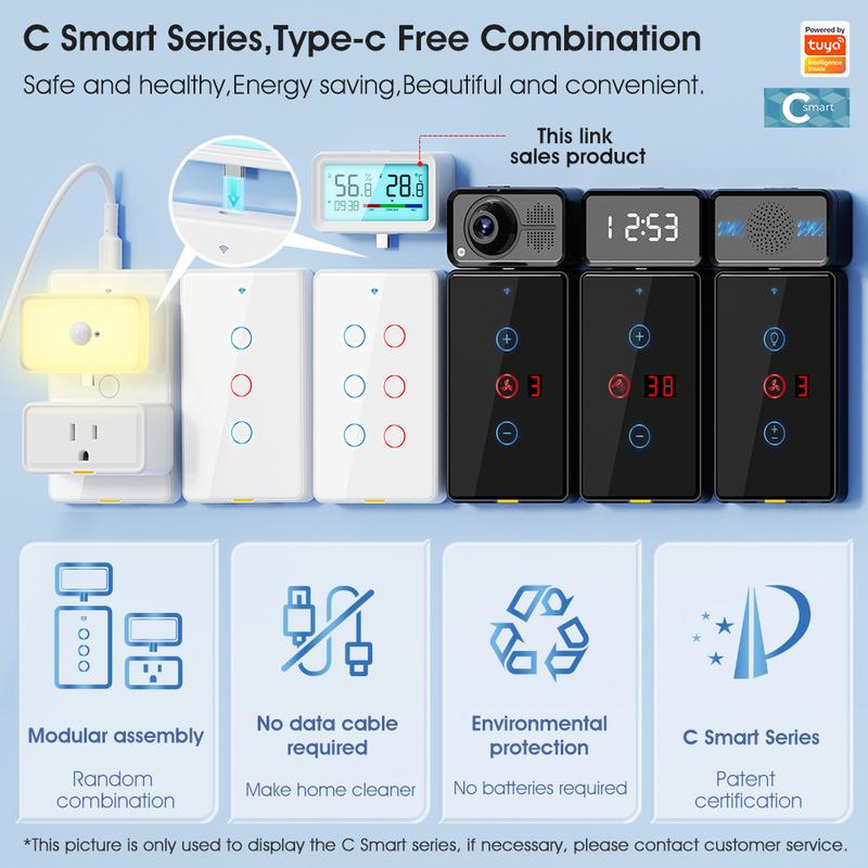 Tuya WiFi Temperature & Humidity Sensor with Backlit Display APP Remote Monitor Alexa/Google Voice Control °C/°F Switch,