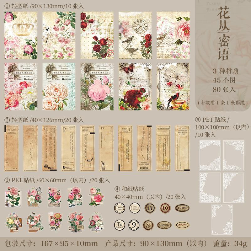 80-Sheet Vintage Paper & Sticker Mix Kit, Retro Patterns for Journaling, Scrapbooking & DIY Card Making, Self-Adhesive