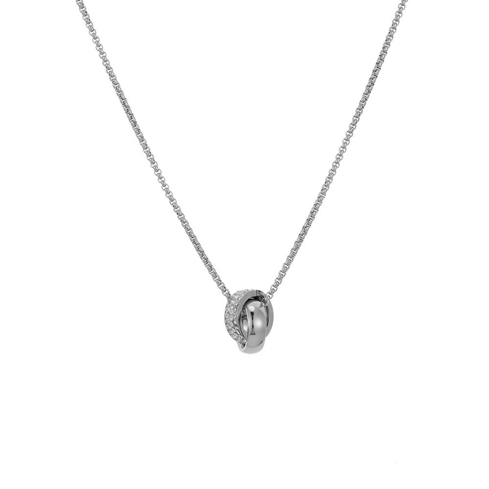 Titanium Steel Geometric Pendant Necklace With Rhinestones For Couples And Adults