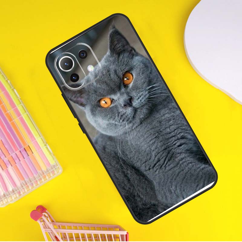 Beautiful Grey British Shorthair Cat Cover For Xiaomi 13 14 Ultra 11T 12T 13T 14T Pro POCO X7 Pro X3 X5 F3 F5 F6 M6 X6 Pro Case