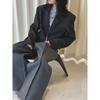 Womens Short Blazer 2025 Solid Color Zip Front Shoulder Pad Split Line Casual Jacket
