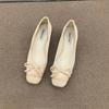 Fashion Bailamos Women Flats Fashion Colored Soft Leather Ballet Shoes 2025 Square Toe Bow Low Heels Shoes Shallow Mouth Casual Shoes Mu