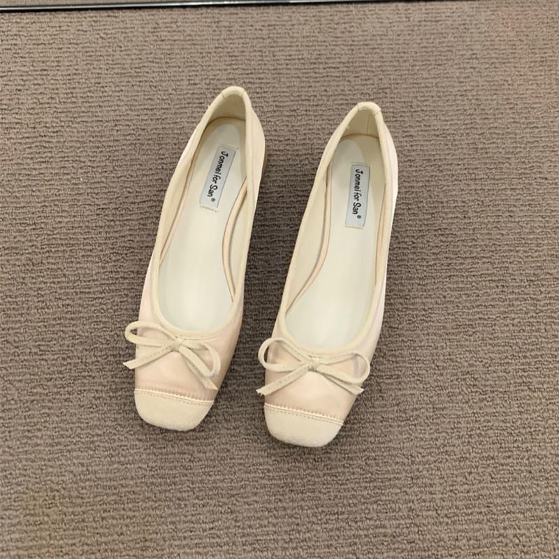 Fashion Bailamos Women Flats Fashion Colored Soft Leather Ballet Shoes 2025 Square Toe Bow Low Heels Shoes Shallow Mouth Casual Shoes Mu