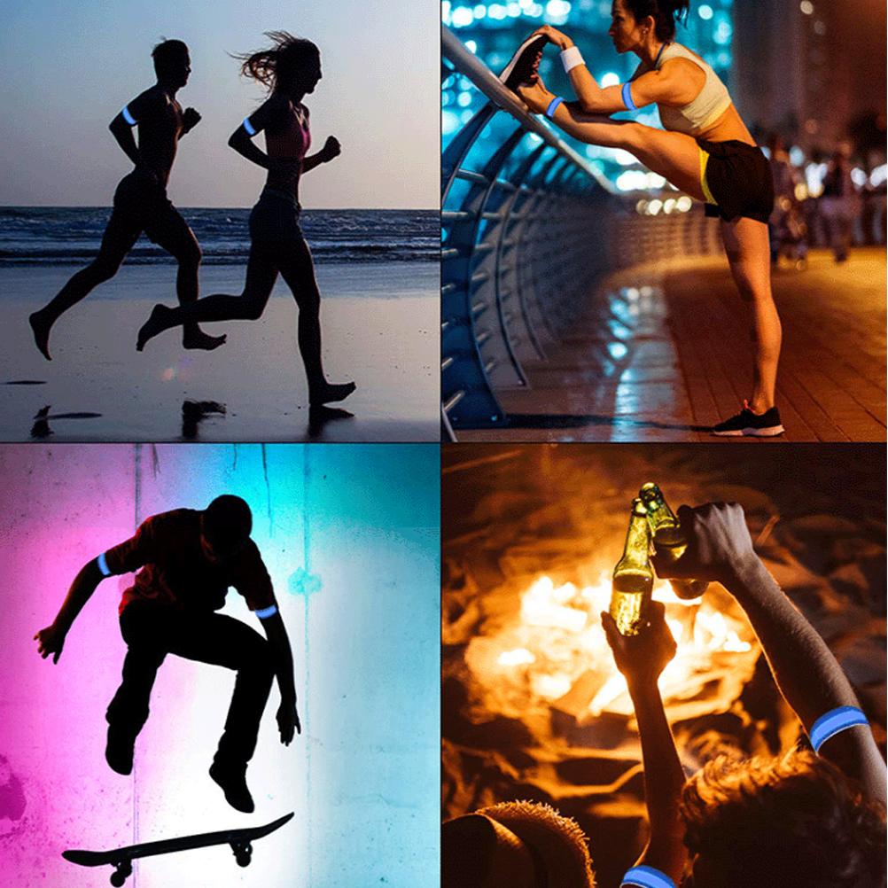 2Pcs LED Bracelet USB Rechargeable Reflective Band Adjustable Safety Light Up Armbands for Outdoor Jogging Running Cycling Sports