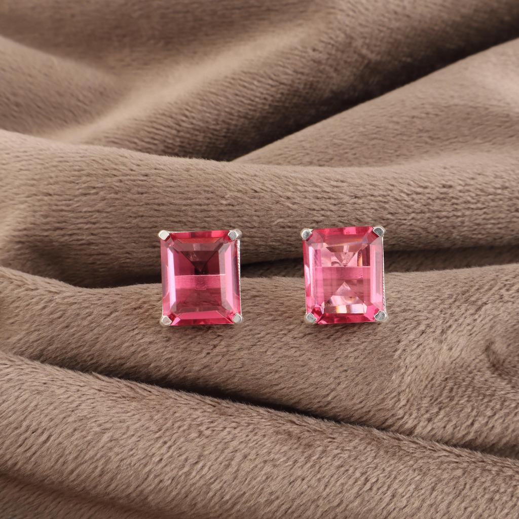 Gema de Turmalina Rosa Plata de Ley 925 Joyería Hecha a Mano Pendientes de Presión 0.4" Para Mujer EE-179-10