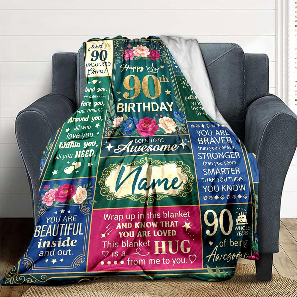 90Th Birthday Celebration Personalized Name Blankets Throws Suitable For Outdoor Use Camping Picnics Travel Sofas Pets Offices And Birthday Giftsd18