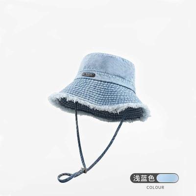 Frühlings- und Herbsthut Damen Retro gewaschener Denim Fischerhut mit großer Krempe, der ein kleines Gesicht zeigt, vielseitiger Eimerhut