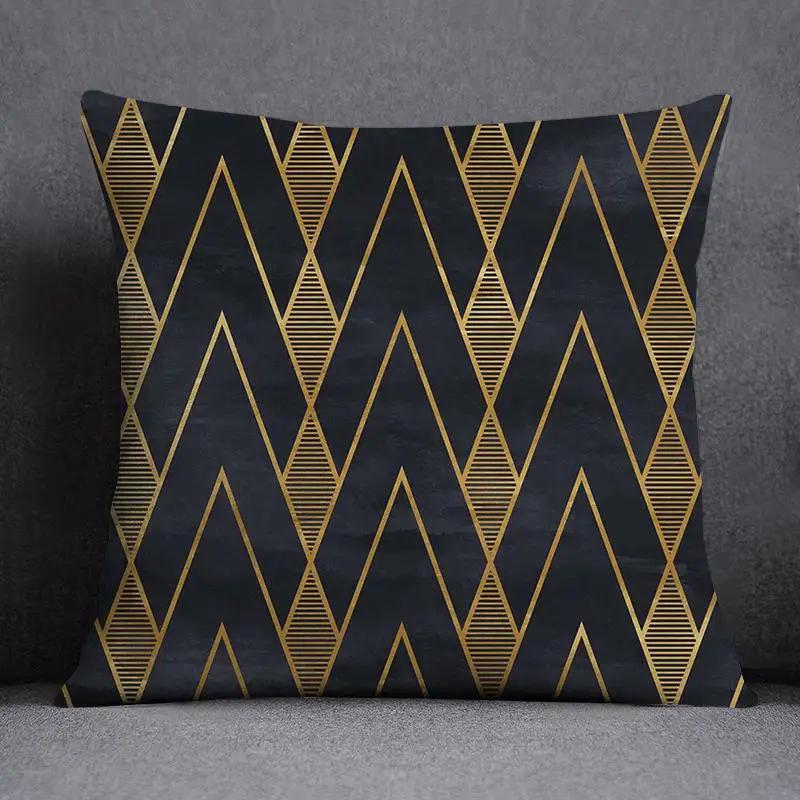 Quadratischer Kissenbezug mit geometrischem Blumenmuster in Schwarz und Gelb, dekorativer Kissenbezug für Zuhause und Büro