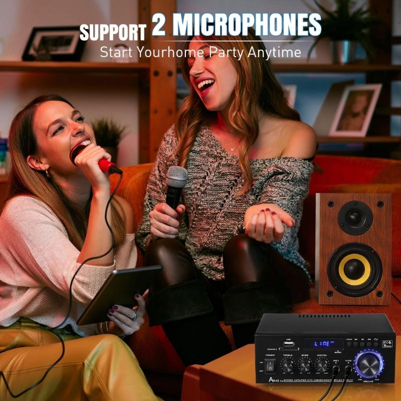 Powerful 50W+50W 2Channel Home Stereo Receiver Bluetooth-compatible Stereo Amplifier for Theater,Karaoke,USB,Support
