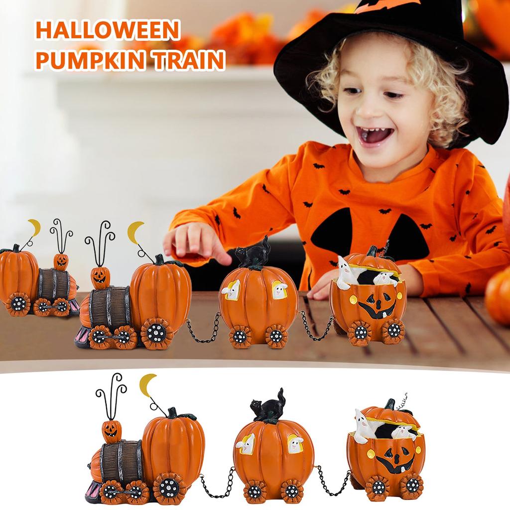 Halloween Pumpkin Train Resin Small Holiday Ornaments Holiday Decoration Desktop Props