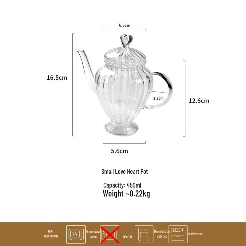 European Glass Tea Infuser Set: Includes Teapot with Filter, Glass Cups, and Saucers for Brewing Flower Tea.
