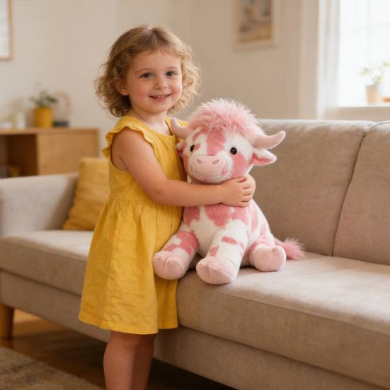 Highland Cow Plush Soft Stuffed Animal Fluffy Realistic Scottish Cattle Plushie with Big Eyes Cute Highland Cow Gift for Kids Adults
