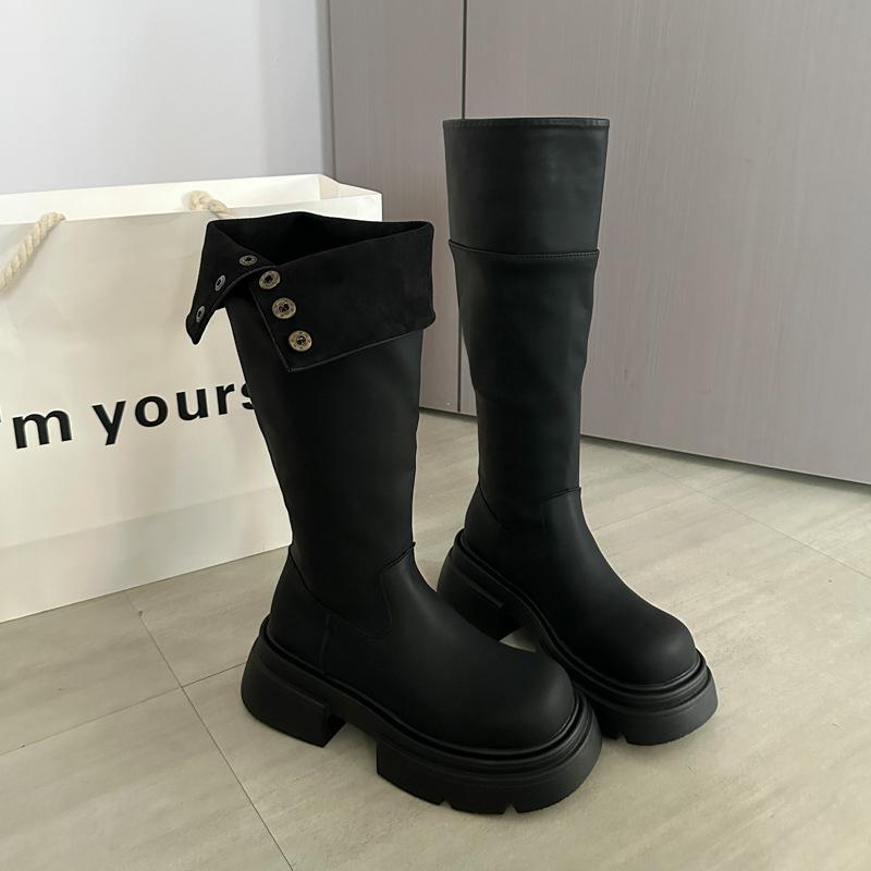 

[Fanfna] Retro thick-soled heightening boots for women s 2025 autumn new models can be folded and worn for two thin knight boots 39 чорний