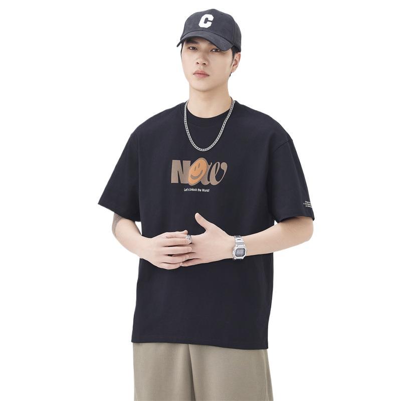 Thin New Short-sleeved Men's T-padded Pure Cotton Heavy Shoulder-loose Round Neck T-shirt Short-sleeved