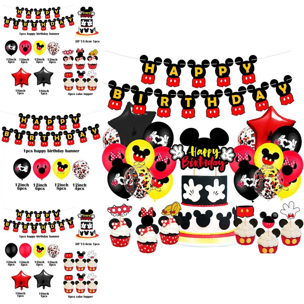 Mickey Mouse Minne Kids Birthday Party Supplies Decor Balloon Banner And Tableware Set