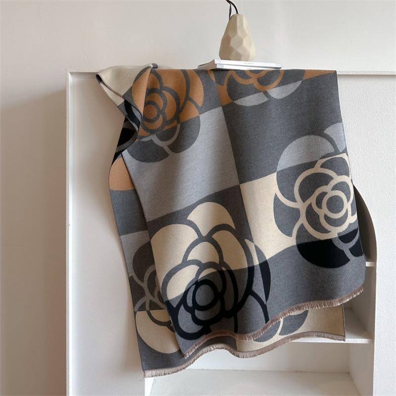 Camellia cashmere scarf women's winter senior sense versatile thickened warm scarf air conditioner shawl